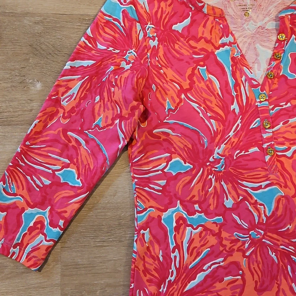 Make offer! Lilly Pulitzer Pink Red Floral Long Sleeve Shift Dress Medium - Picture 4 of 7